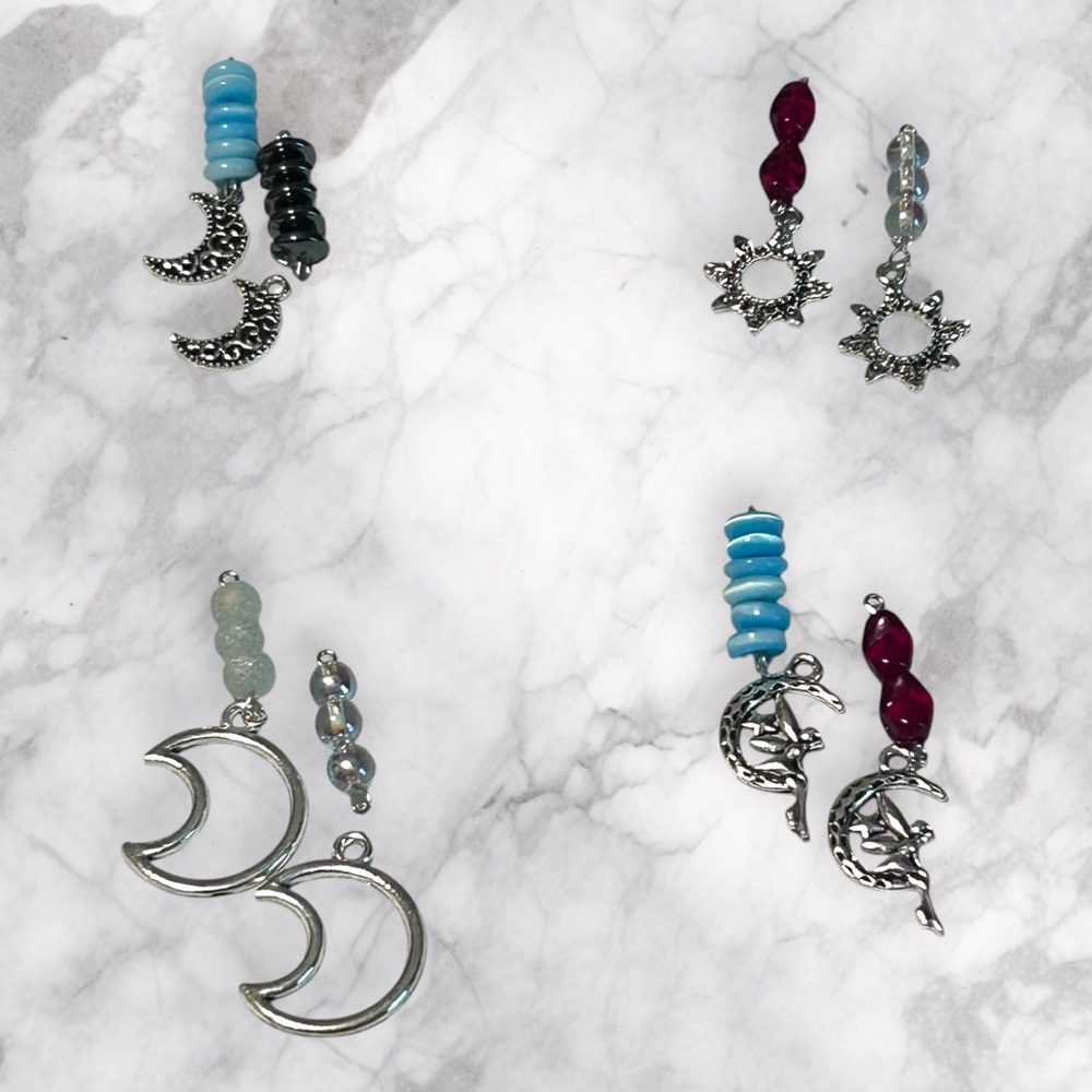 Hand Crafted Earrings Mix & Match Charms Beads Dangle Long Pierced
